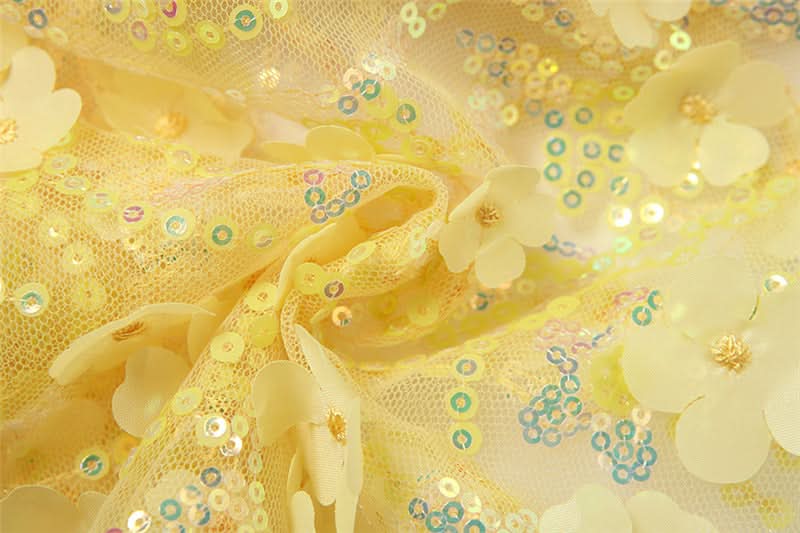 Dazzling Daisy Delight: Yellow Floral Sequin Strapless Top – Your Fall Party Statement