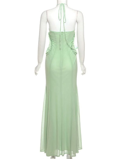 Graceful Mint Green Butterfly Halter Maxi Dress - Perfect for Fall Destination Weddings & Resort Getaways