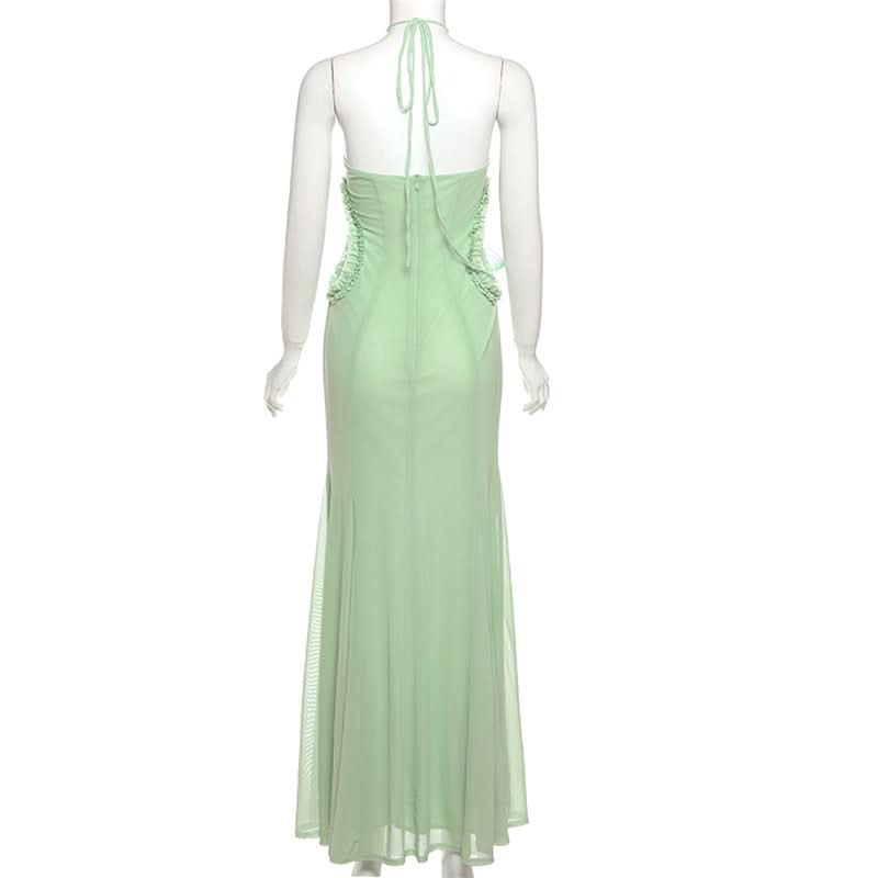 Graceful Mint Green Butterfly Halter Maxi Dress - Perfect for Fall Destination Weddings & Resort Getaways