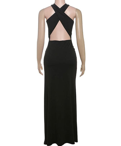 Head-Turning Black Halter Cutout Maxi Dress with Slit - Perfect for Holiday Parties & NYE