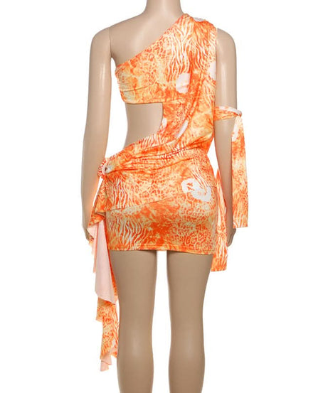 Vibrant Orange One-Shoulder Draped Mini Dress - Fall Party & Tropical Escape Ready