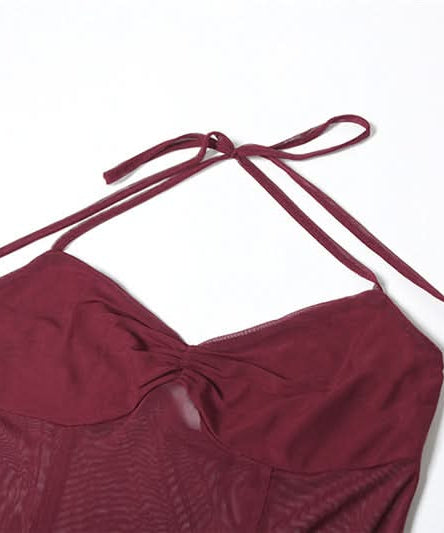 Captivating Burgundy Sheer Mesh Halter Maxi Dress - Your Daring Fall & Holiday Statement Piece