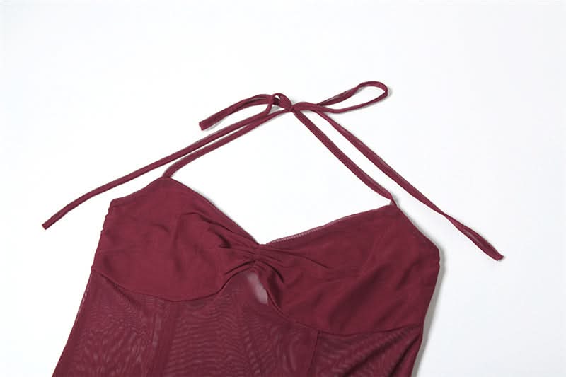 Captivating Burgundy Sheer Mesh Halter Maxi Dress - Your Daring Fall & Holiday Statement Piece