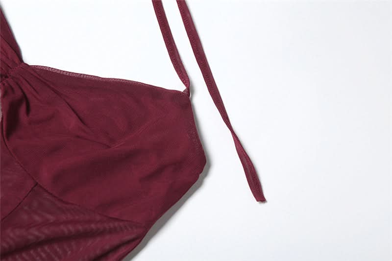 Captivating Burgundy Sheer Mesh Halter Maxi Dress - Your Daring Fall & Holiday Statement Piece