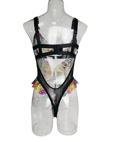 Vibrant Bloom Embroidered Mesh Bodysuit – Your Chic Fall & Holiday Statement Piece