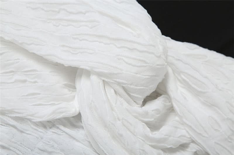 Effortless Chic: White Textured Off-Shoulder Ruched Mini Dress - Perfect for Fall Vacations & Holiday Soirées