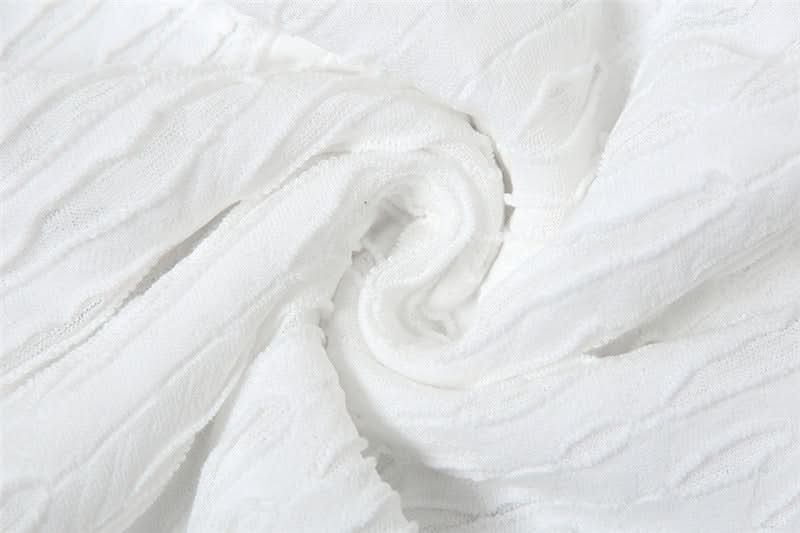 Effortless Chic: White Textured Off-Shoulder Ruched Mini Dress - Perfect for Fall Vacations & Holiday Soirées