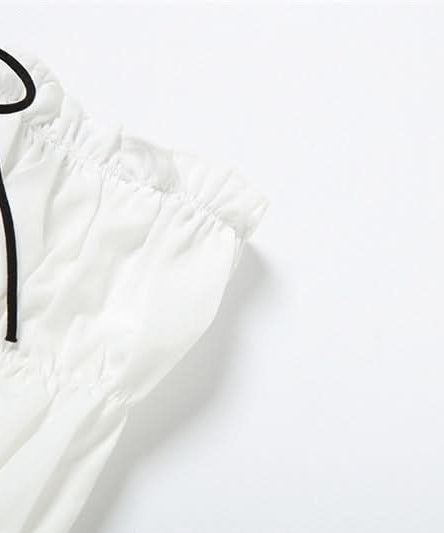 Flirty Coquette White Ruffle Mini Skirt Set - Ruched Spaghetti Strap Top & Tiered Skirt for Vacation & Halloween