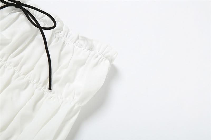 Flirty Coquette White Ruffle Mini Skirt Set - Ruched Spaghetti Strap Top & Tiered Skirt for Vacation & Halloween