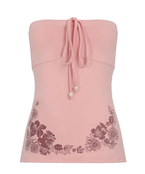 Effortless Chic: Dusty Rose Floral Tie-Front Tube Top – Perfect for Fall Layering & Getaways