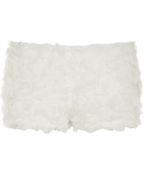 Dreamy White Rose Applique Shorts - Romantic Loungewear & Resort Chic