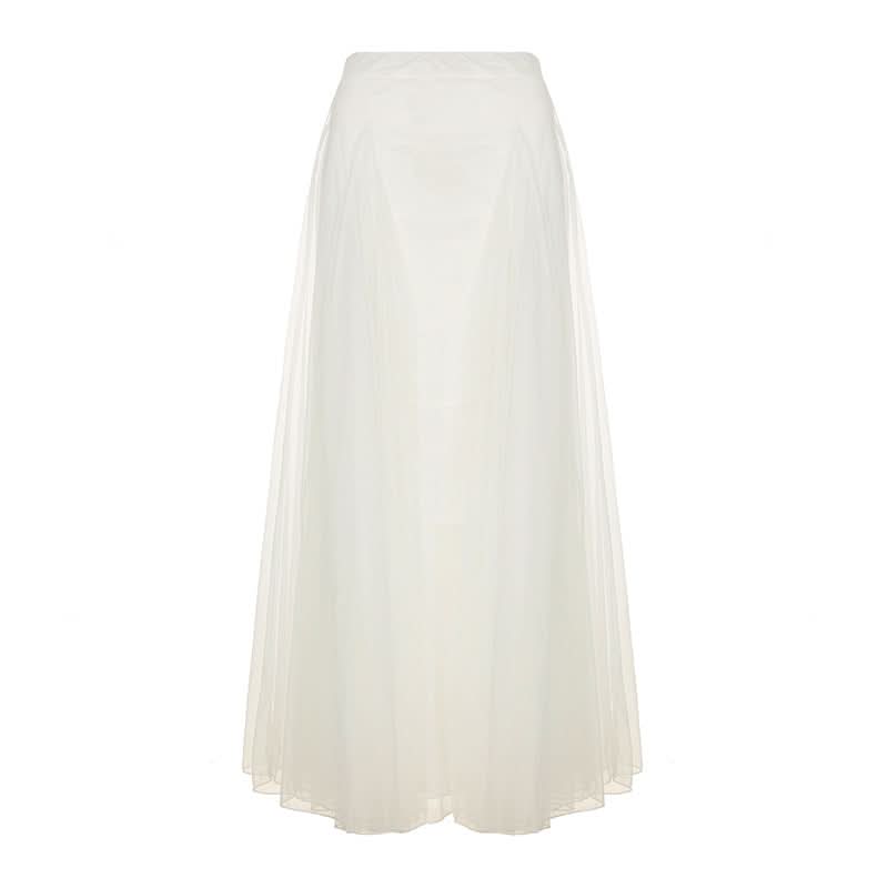 Ethereal White Mesh Maxi Skirt - Elegant 'Winter White' for Fall & Holiday Glam