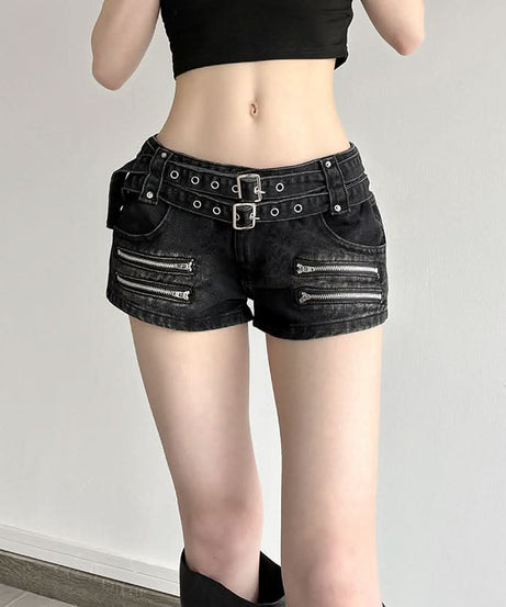 Unleash Your Edge: Halloween Ready Buckle & Zip 'Denim' Shorts for Fall