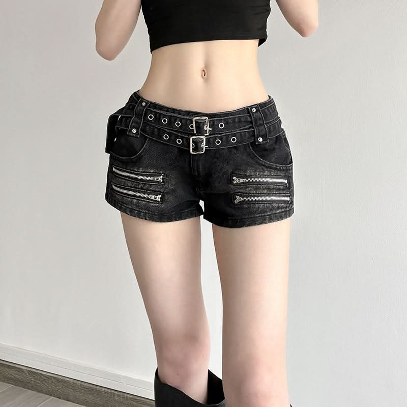 Unleash Your Edge: Halloween Ready Buckle & Zip 'Denim' Shorts for Fall