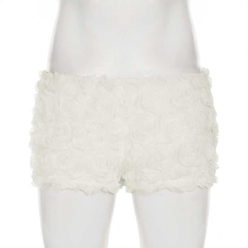 Dreamy White Rose Applique Shorts - Romantic Loungewear & Resort Chic