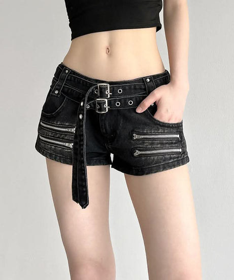 Unleash Your Edge: Halloween Ready Buckle & Zip 'Denim' Shorts for Fall