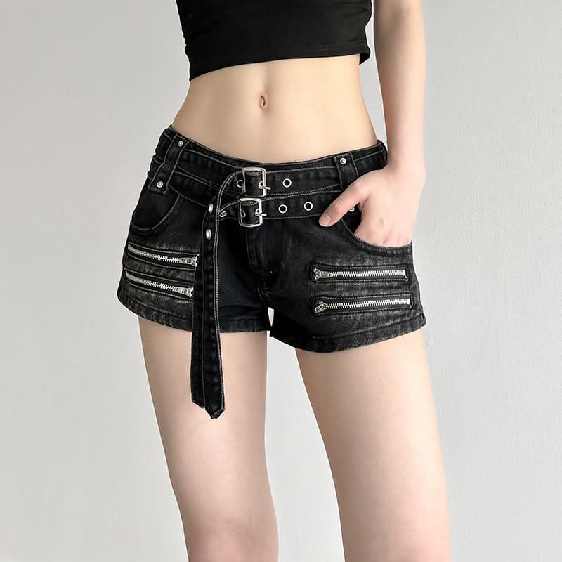 Unleash Your Edge: Halloween Ready Buckle & Zip 'Denim' Shorts for Fall