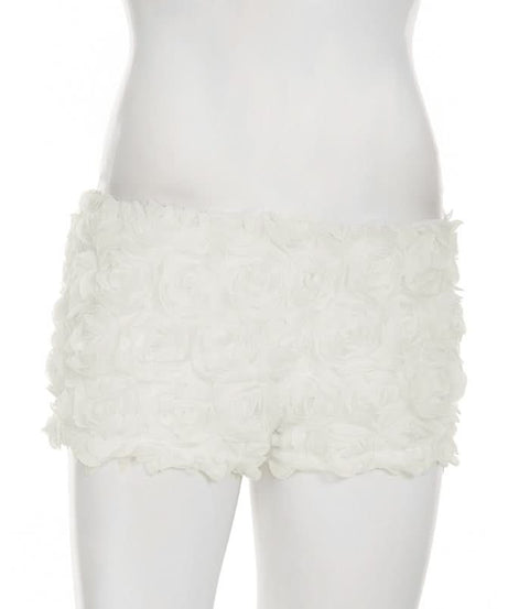Dreamy White Rose Applique Shorts - Romantic Loungewear & Resort Chic
