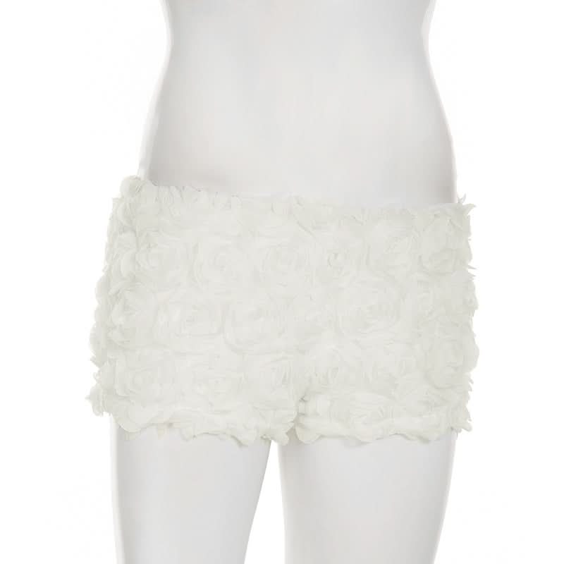 Dreamy White Rose Applique Shorts - Romantic Loungewear & Resort Chic