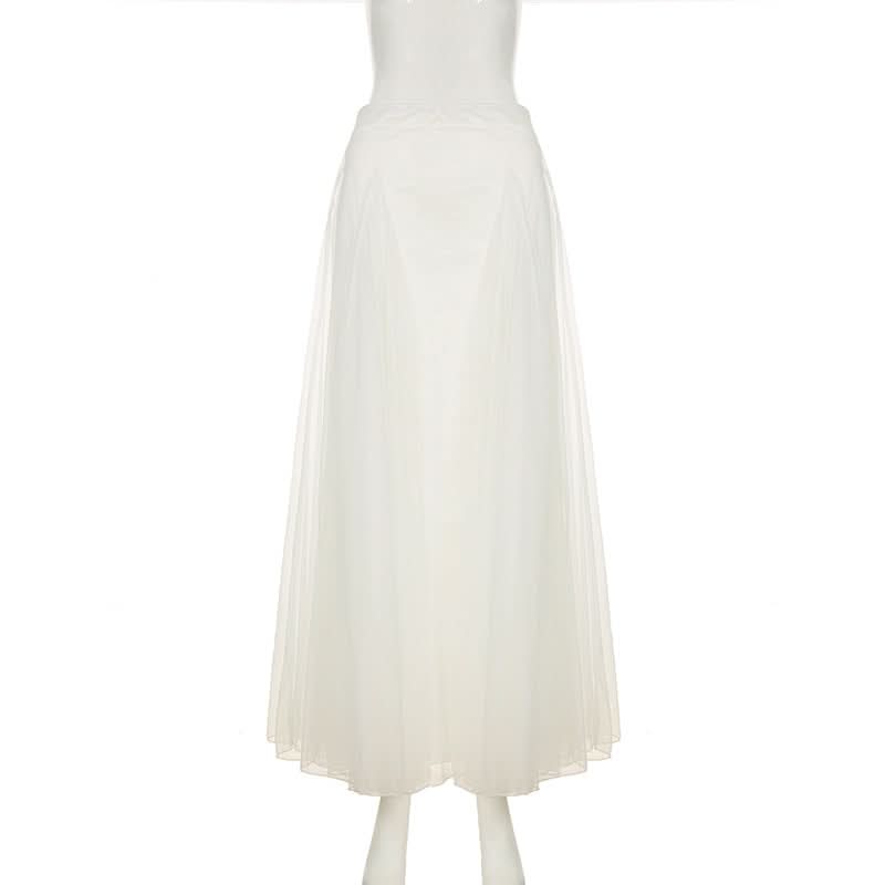 Ethereal White Mesh Maxi Skirt - Elegant 'Winter White' for Fall & Holiday Glam