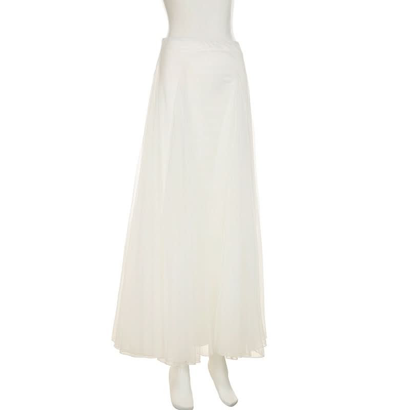Ethereal White Mesh Maxi Skirt - Elegant 'Winter White' for Fall & Holiday Glam