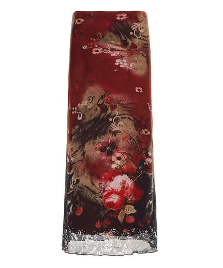 Vintage Bloom Mesh Maxi Skirt - Elegant Fall Floral Style