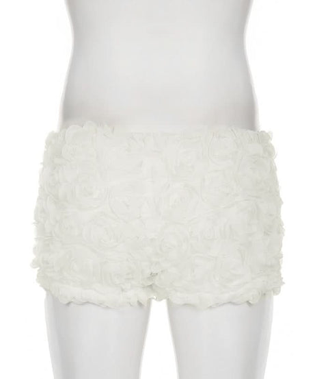 Dreamy White Rose Applique Shorts - Romantic Loungewear & Resort Chic