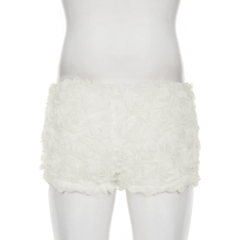Dreamy White Rose Applique Shorts - Romantic Loungewear & Resort Chic