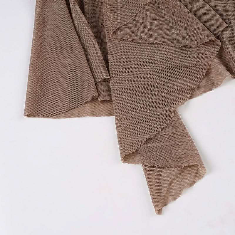 Fall Elegance: Mocha Ruched Mesh Ruffle Maxi Dress | Strapless & Event Ready