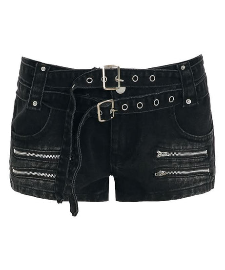 Unleash Your Edge: Halloween Ready Buckle & Zip 'Denim' Shorts for Fall