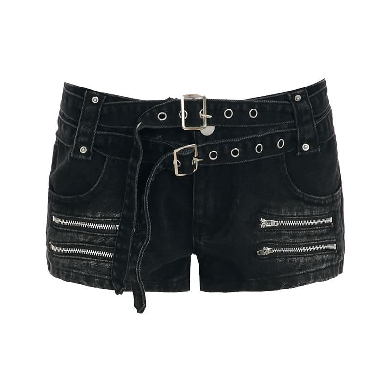Unleash Your Edge: Halloween Ready Buckle & Zip 'Denim' Shorts for Fall