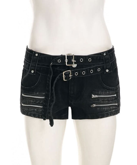 Unleash Your Edge: Halloween Ready Buckle & Zip 'Denim' Shorts for Fall