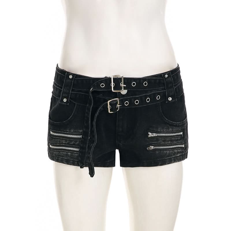 Unleash Your Edge: Halloween Ready Buckle & Zip 'Denim' Shorts for Fall