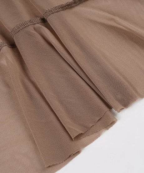 Fall Elegance: Mocha Ruched Mesh Ruffle Maxi Dress | Strapless & Event Ready