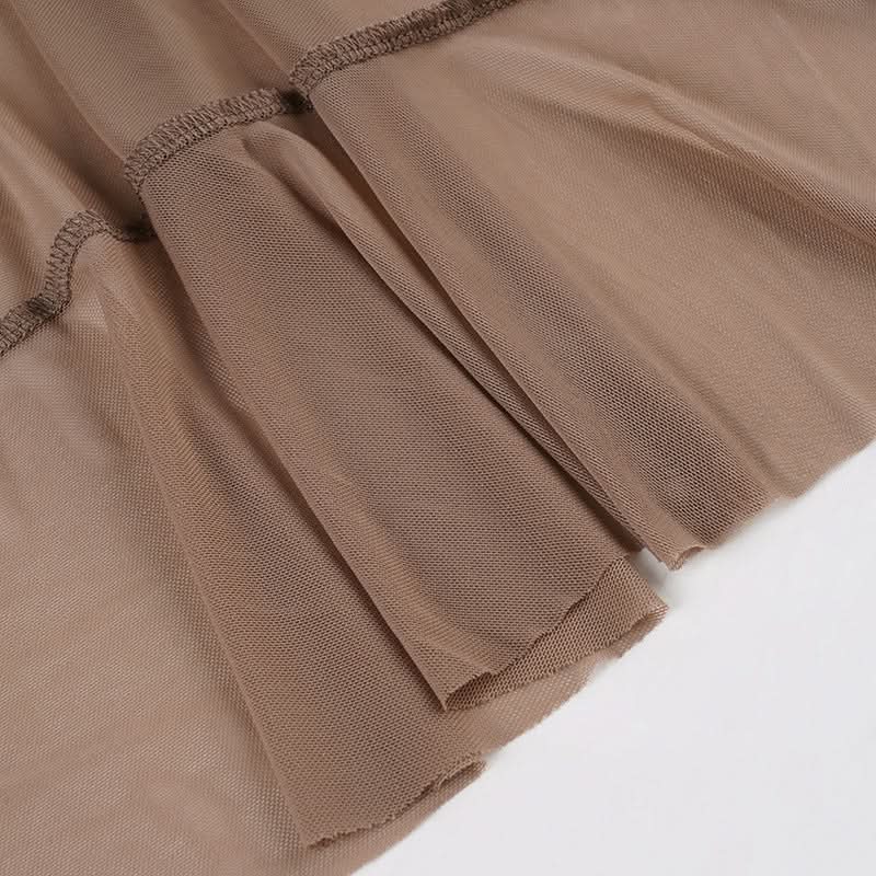 Fall Elegance: Mocha Ruched Mesh Ruffle Maxi Dress | Strapless & Event Ready