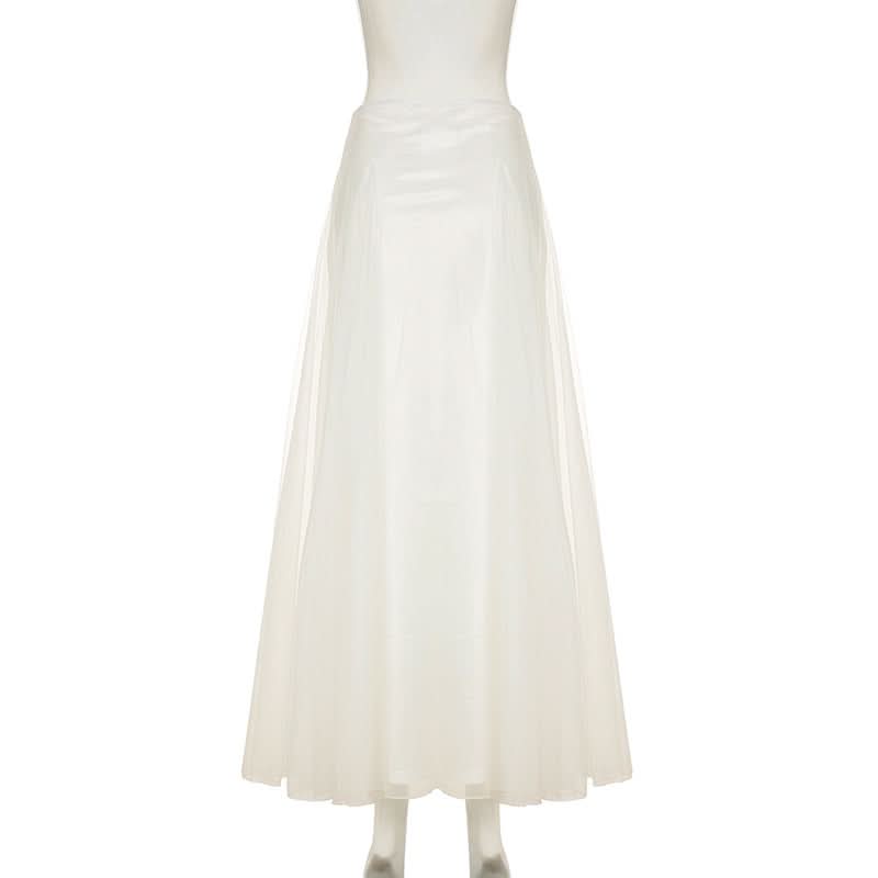 Ethereal White Mesh Maxi Skirt - Elegant 'Winter White' for Fall & Holiday Glam