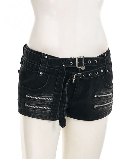 Unleash Your Edge: Halloween Ready Buckle & Zip 'Denim' Shorts for Fall