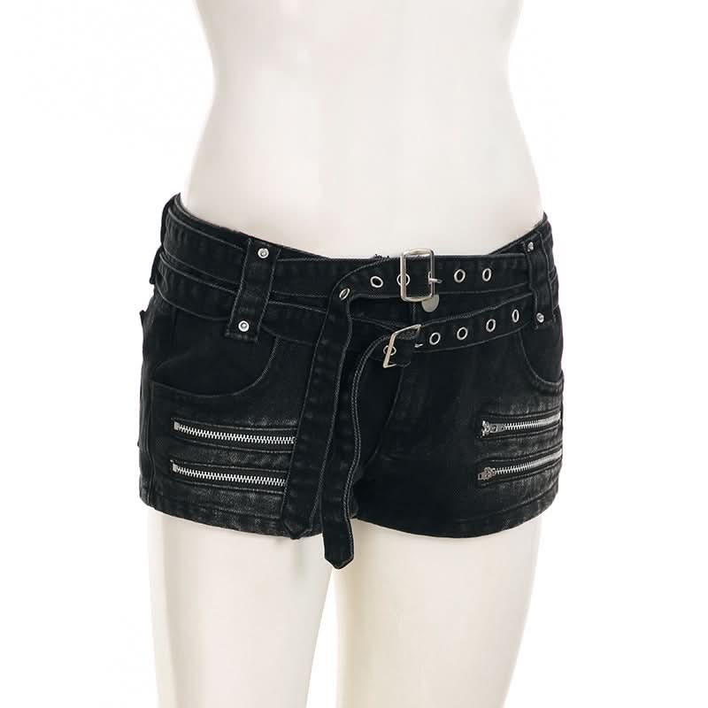 Unleash Your Edge: Halloween Ready Buckle & Zip 'Denim' Shorts for Fall