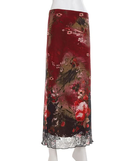 Vintage Bloom Mesh Maxi Skirt - Elegant Fall Floral Style