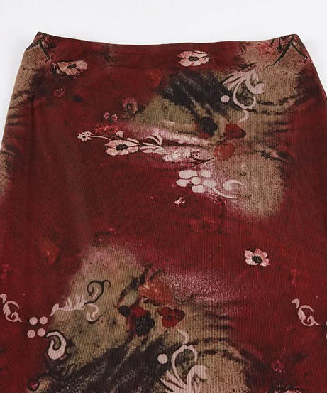 Vintage Bloom Mesh Maxi Skirt - Elegant Fall Floral Style