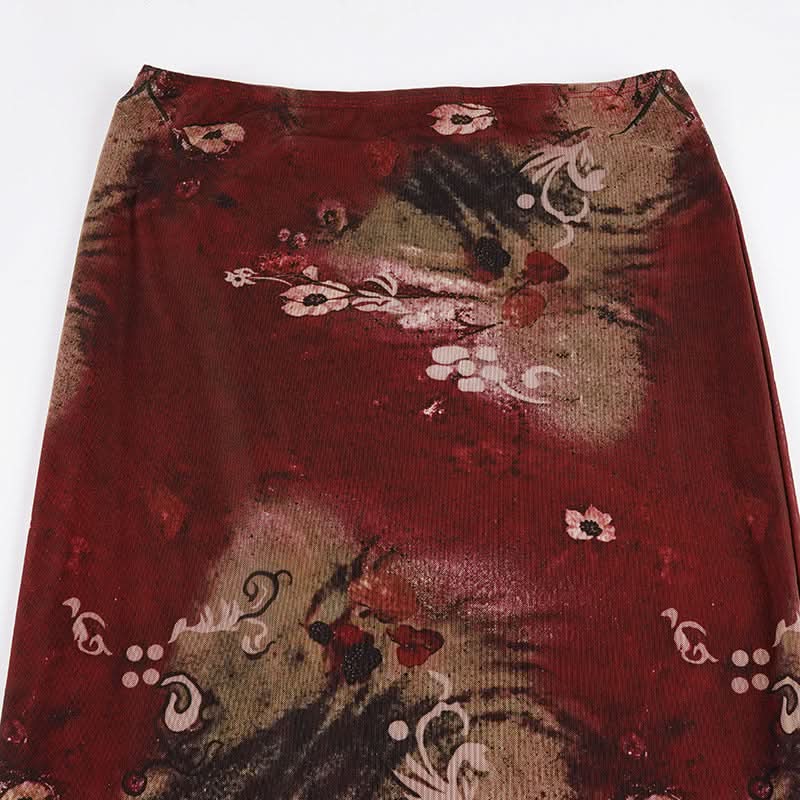 Vintage Bloom Mesh Maxi Skirt - Elegant Fall Floral Style