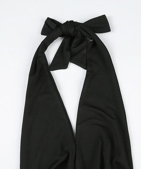 Effortless Elegance: Black Halter High-Low Dress with Sculpted Buckle – Fall & Holiday Ready