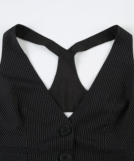 Chic Pinstripe Halter Vest Top - Cropped & Tailored for Fall Power Dressing