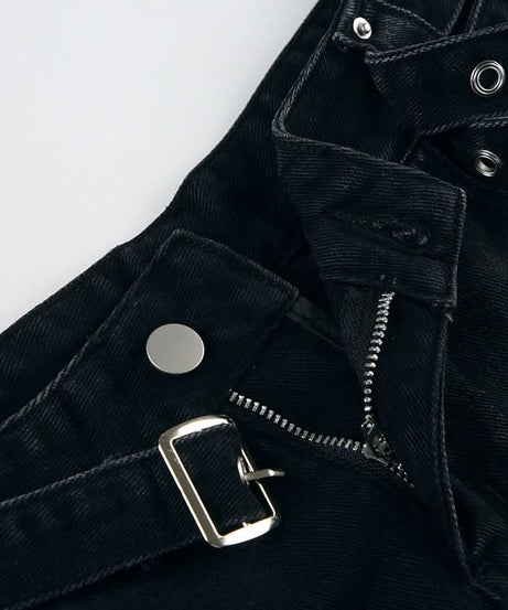 Unleash Your Edge: Halloween Ready Buckle & Zip 'Denim' Shorts for Fall