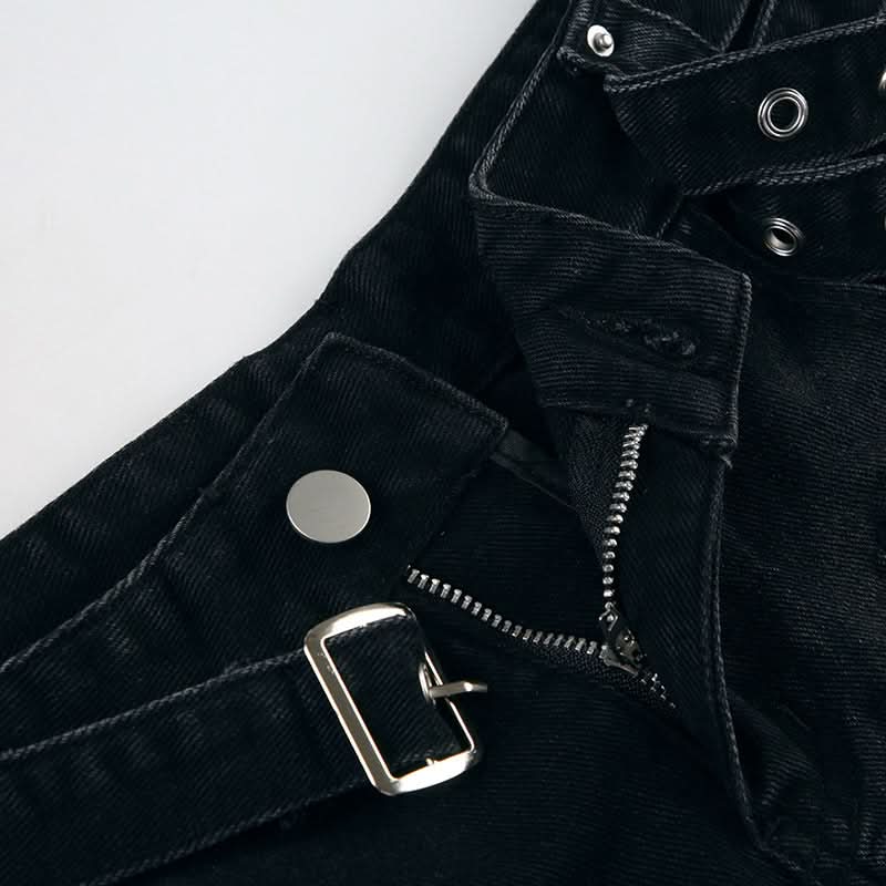 Unleash Your Edge: Halloween Ready Buckle & Zip 'Denim' Shorts for Fall
