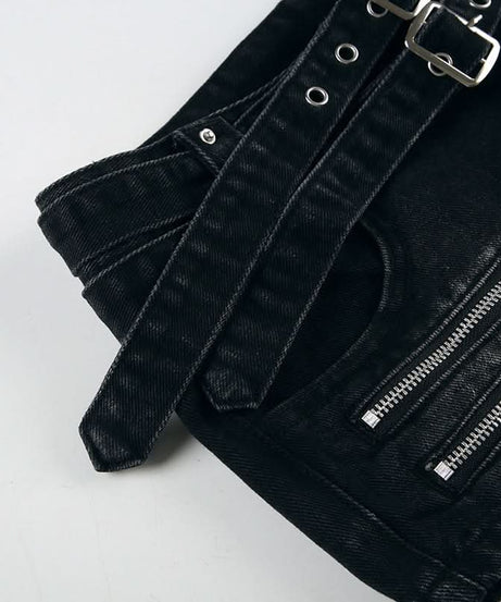 Unleash Your Edge: Halloween Ready Buckle & Zip 'Denim' Shorts for Fall