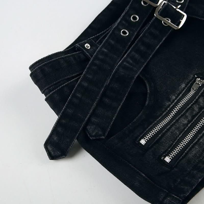 Unleash Your Edge: Halloween Ready Buckle & Zip 'Denim' Shorts for Fall