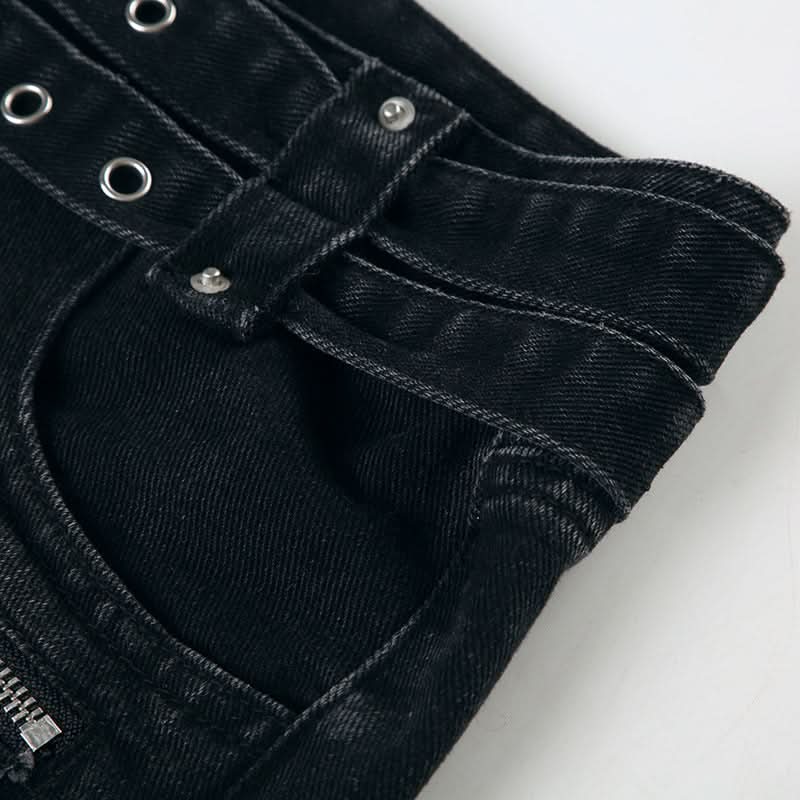 Unleash Your Edge: Halloween Ready Buckle & Zip 'Denim' Shorts for Fall
