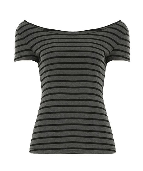 Women's Fall-Ready Striped Off-Shoulder Boat Neck Top - Comfy & Chic
