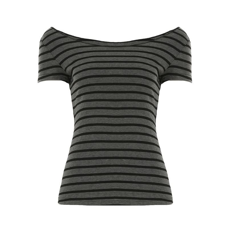 Women's Fall-Ready Striped Off-Shoulder Boat Neck Top - Comfy & Chic